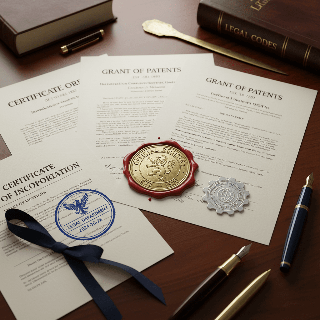 Stack of official documents with red stamp and seal on a clean desk