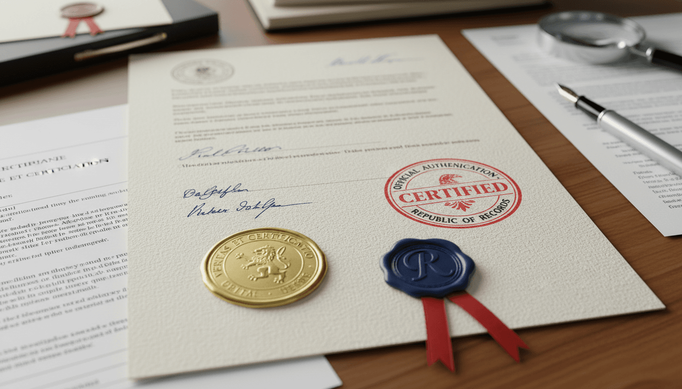 Official apostille stamp on authenticated document symbolizing legalization and certification