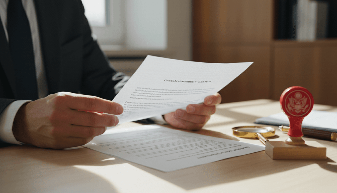 Professional hands reviewing and preparing official documents for apostille authentication