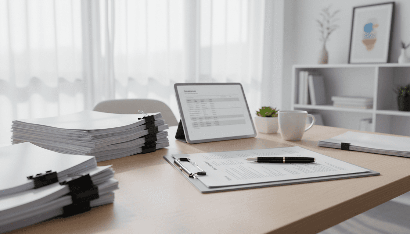 Clean workspace with organized documents and professional office supplies