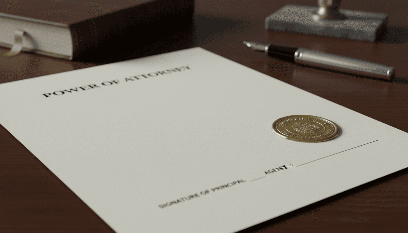 Power of attorney document with apostille certification