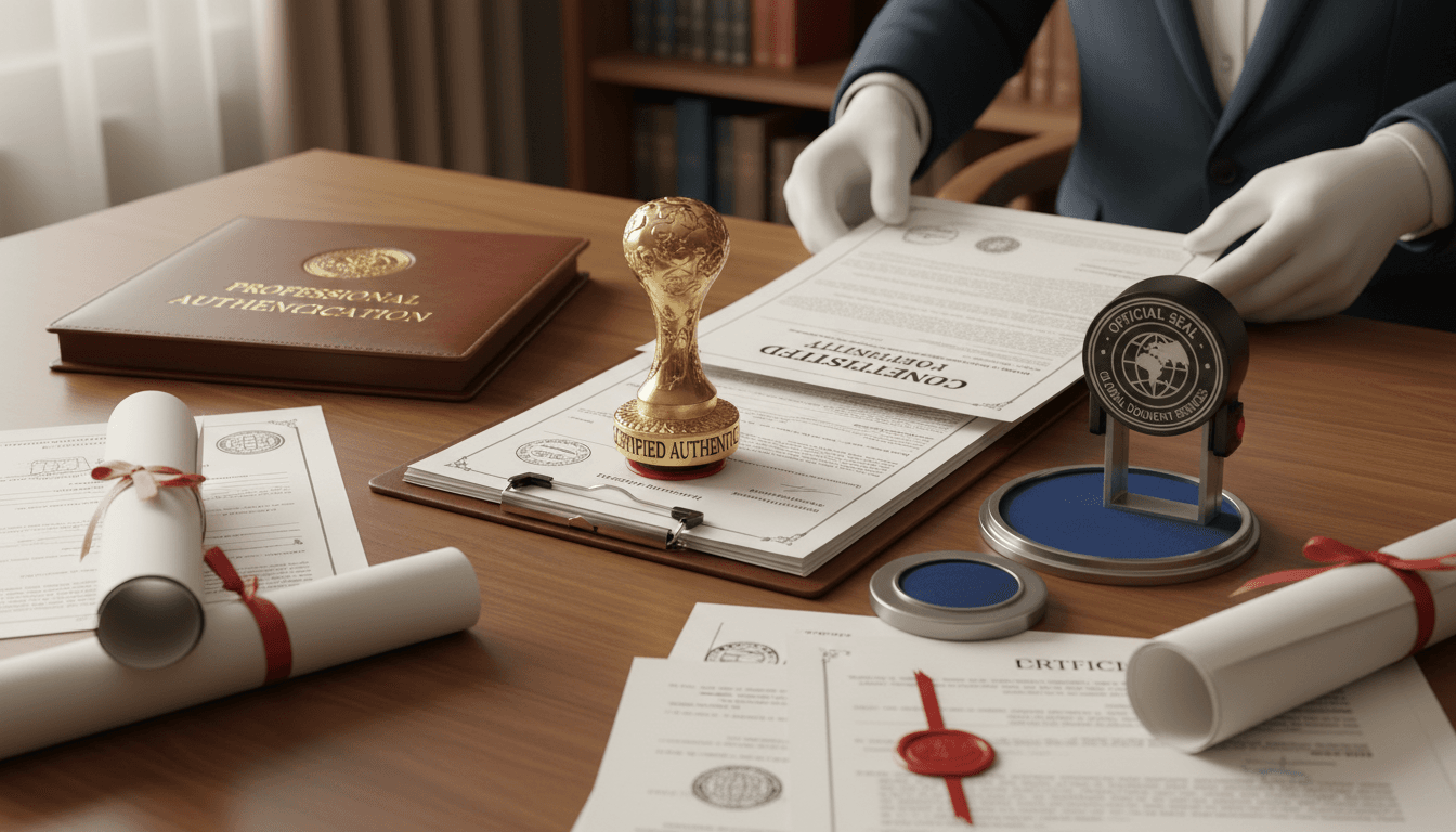 Document authentication with official apostille stamp and certification