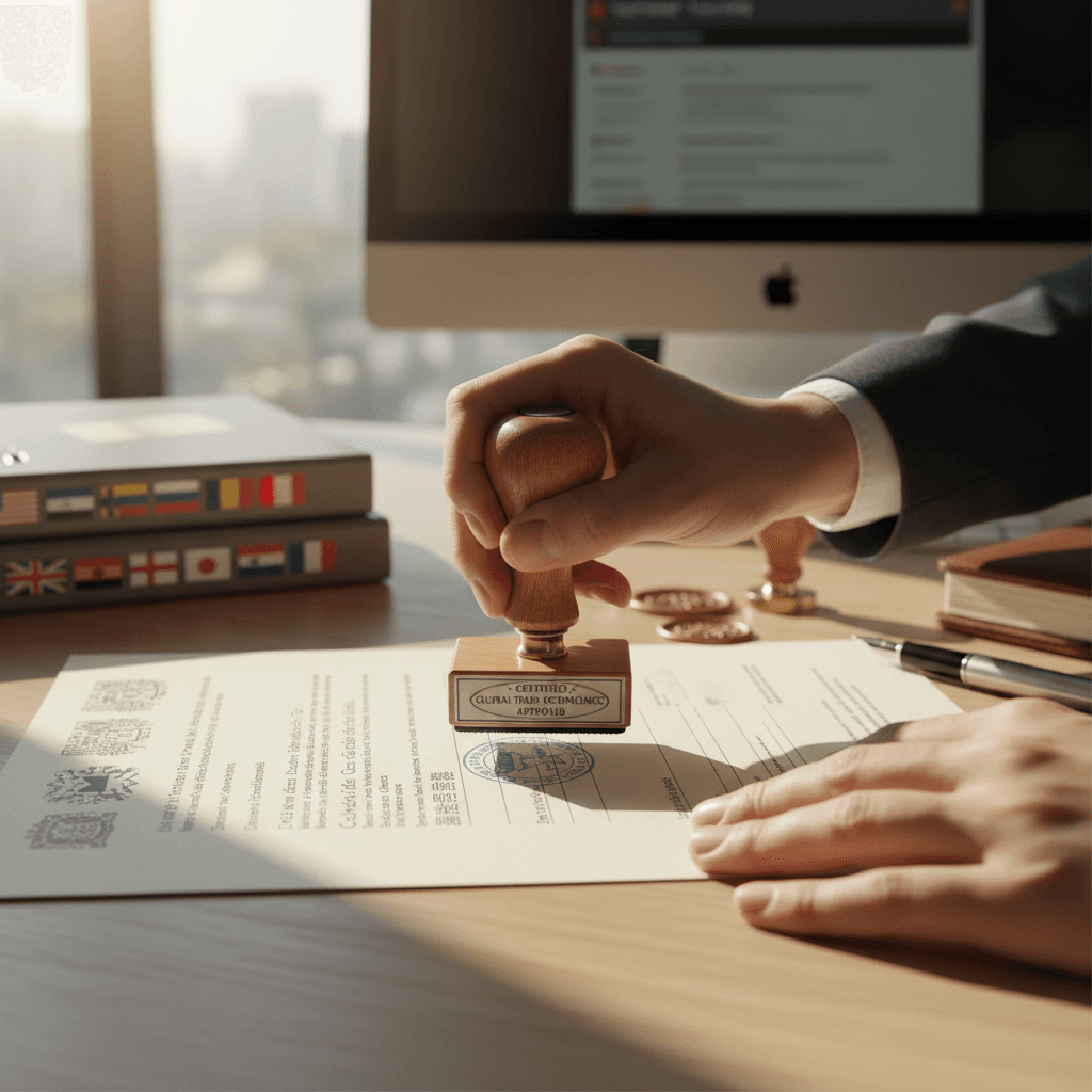 Official apostille documents with certification stamps displayed professionally